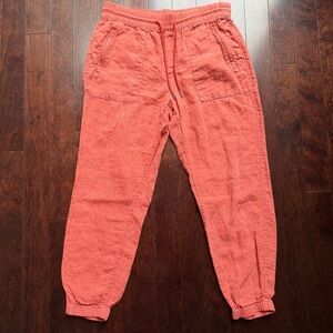Athleta Retreat Linen Women’s Joggers Size 8 Coral Orange With Zip Pockets